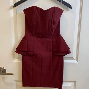 Strapless burgundy cocktail dress